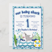海カラフルビーチシャーク1歳の誕生日 招待状 (正面)