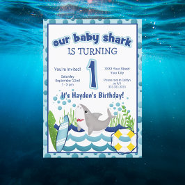 海カラフルビーチシャーク1歳の誕生日 招待状