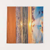 海カラフルビーチ日の出と深い青空と タペストリー (正面(横))