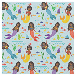 海カラフル下の人魚と魚オンブルー ファブリック