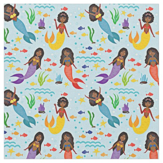 海カラフル下の人魚と魚オンブルー ファブリック (クローズアップ)