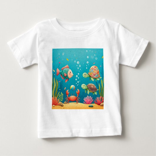 海カラフル中魚カニカメ ベビーTシャツ (正面)