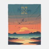 海カラフル夕日 フリースブランケット (正面)