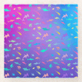 海カラフル学校パーティーの下のサメ ガラスコースター (正面)