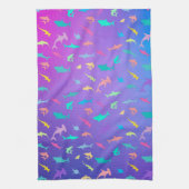 海カラフル学校パーティーの下のサメ キッチンタオル (縦)