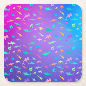 海カラフル学校パーティーの下のサメ スクエアペーパーコースター (正面)