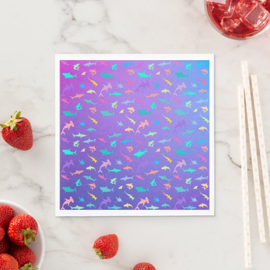 海カラフル学校パーティーの下のサメ スタンダードランチョンナプキン (インサイチュ)