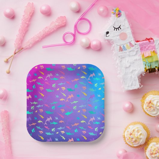 海カラフル学校パーティーの下のサメ ペーパープレート (パーティー)