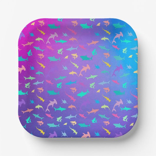 海カラフル学校パーティーの下のサメ ペーパープレート (正面)