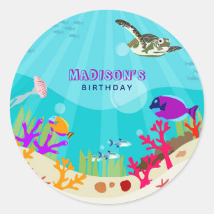 海カラフル海獣子供の誕生日 ラウンドシール