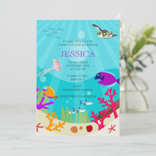 海カラフル海獣赤ちゃんシャワー 招待状 (スタンド正面)
