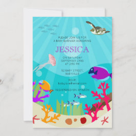 海カラフル海獣赤ちゃんシャワー 招待状