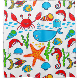 海カラフル獣の模様 シャワーカーテン