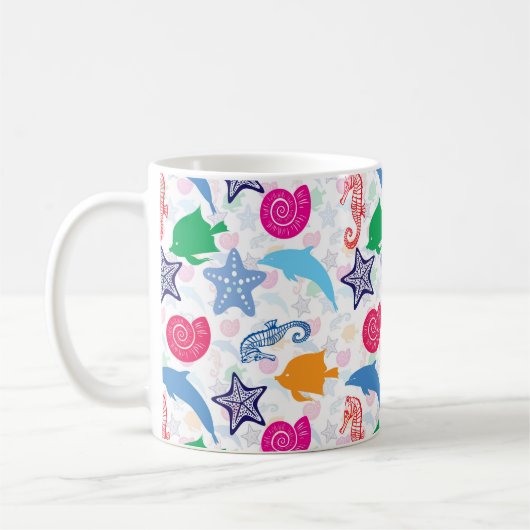海カラフル獣イラストレーション模様 コーヒーマグカップ (左)
