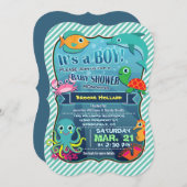 海カラフル生き物;男の子の赤ちゃんシャワー招待状 招待状 (正面/裏面)