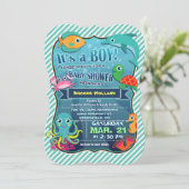 海カラフル生き物;男の子の赤ちゃんシャワー招待状 招待状 (スタンド正面)