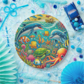 海カラフル生をテーマにした水中シーン ペーパープレート (パーティー)