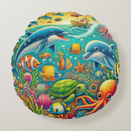 海カラフル生をテーマにした水中シーン ラウンドクッション