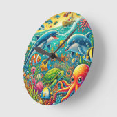 海カラフル生をテーマにした水中シーン ラウンド壁時計 (傾斜)