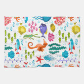海カラフル生動物の模様 キッチンタオル (横)