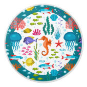 海カラフル航海の動植物の模様 セラミックノブ (正面)