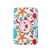 海カラフル蟹のモチーフをした海の生物パターン バスマット (正面縦)