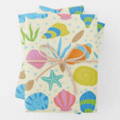 海カラフル辺の貝類とヒトデ ラッピングペーパーシート (インサイチュ)