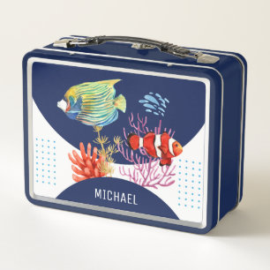 海カラフル魚の海の生パーソナライズされた命名 メタルランチボックス
