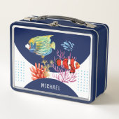 海カラフル魚の海の生パーソナライズされた命名 メタルランチボックス (正面)