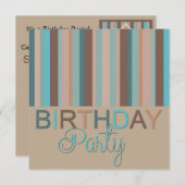 海カラーストライプズ誕生日パーティーへの招待 招待状 (正面/裏面)