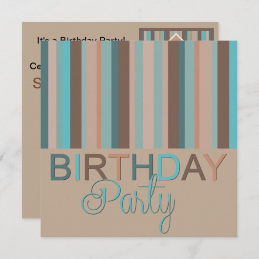 海カラーストライプズ誕生日パーティーへの招待 招待状 (正面/裏面)