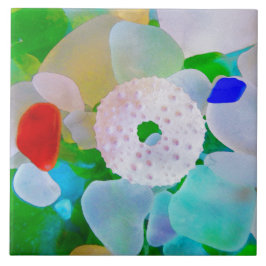 海ガラスおよび雲丹の貝 タイル