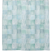 海ガラスの水のカラータイル シャワーカーテン (正面)