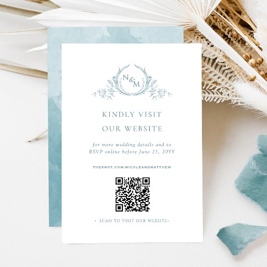海ガラス水カラーモノグラムQRコード/RSVPオンライン エンクロージャーカード