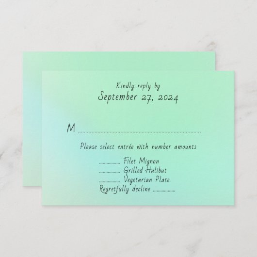 海ガラス緑のメニューエントレ結婚ーの返信カード 出欠カード (正面/裏面)