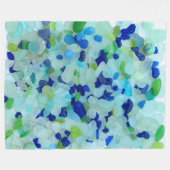 海ガラス、ビーチのガラスコバルトブルーの水の緑 フリースブランケット (正面(横))