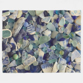 海ガラス、ビーチのガラス陶器の青い水の緑 フリースブランケット (正面(横))
