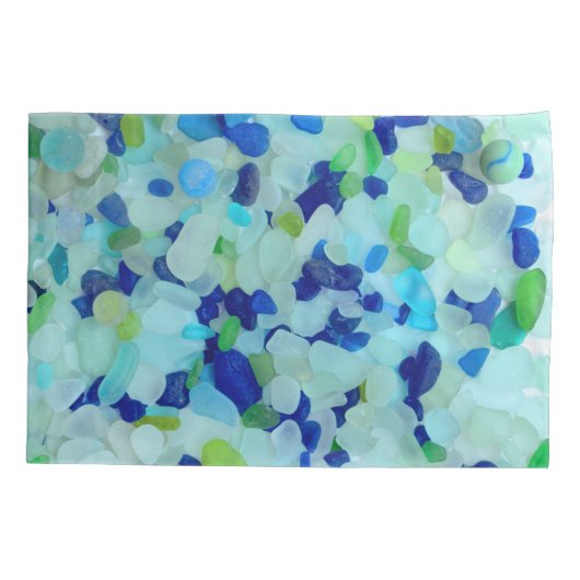 海ガラス、ビーチ陶器のコバルトブルーの水の緑 枕カバー (裏面-左)