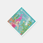 海ガーリーの下のピンクの髪の人魚誕生日 スタンダードカクテルナプキン (角)