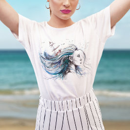 海ガール航海のシュレアル・ウォーター・カラー・アート Tシャツ