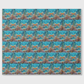 海キスをするバブル付きハート ラッピングペーパー (フラット)