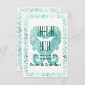 海キスをする馬結婚のターコイズ サンキューカード (正面/裏面)