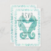 海キスをする馬結婚のターコイズR.S.V.P. 出欠カード (正面/裏面)
