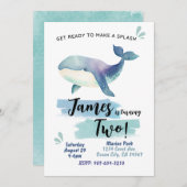 海クジラ誕生日招待状ブルーマリンスプラッシュ 招待状 (正面/裏面)