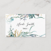 海クラゲの下の水色フラットテーブルカード 名刺 (正面)