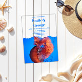 海クラゲ沿岸のネイビーブルー結婚 アクリル招待状