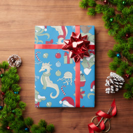 海クリスマスシーホースのサンタコ ラッピングペーパー