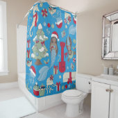 海クリスマスブラックマーメイドシーホース シャワーカーテン (インサイチュ)