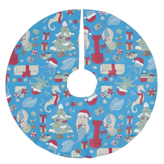 海クリスマスマーメイドのシーホース ブラッシュドポリエステルツリースカート (正面)