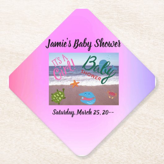 海クリッターベビーガールシャワー ペーパーコースター (正面)